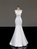Simple Bridal Gown Mermaid Strapless Satin White Wedding Dresses Minimalist Bridal Gowns HZ1121