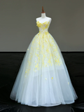 Stunning Ball Gown Sweetheart Yellow Tulle Floral Long Prom Dress Party Dress Graduation Dresses HZ1121