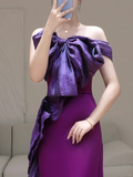 Gorgeous Mermaid Off The Shoulder Grape Satin Long Prom Dress Party Dress Graduation Dresses HZ1121