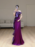 Gorgeous Mermaid Off The Shoulder Grape Satin Long Prom Dress Party Dress Graduation Dresses HZ1121