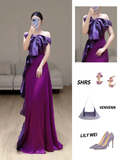 Gorgeous Mermaid Off The Shoulder Grape Satin Long Prom Dress Party Dress Graduation Dresses HZ1121