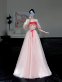 Gorgeous A line Off The Shoulder Pink Tulle Long Prom Dress Party Dress Graduation Dresses HZ1121