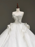 Princess Bridal Gown Ball Gown Sweetheart White Sequin Wedding Dresses With Bow-knot Bridal Gowns HZ1121