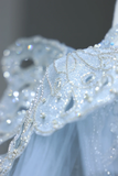 Gorgeous A line Off The Shoulder Blue Sequin Long Prom Dress Party Dress Graduation Dresses HZ1121