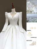 Princess Bridal Gown Ball Gown Scoop Satin White Pearls Wedding Dresses Bridal Gowns HZ1121