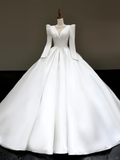 Princess Bridal Gown Ball Gown Scoop Satin White Pearls Wedding Dresses Bridal Gowns HZ1121