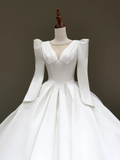 Princess Bridal Gown Ball Gown Scoop Satin White Pearls Wedding Dresses Bridal Gowns HZ1121
