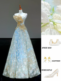 Gorgeous A line Spaghetti Straps Blue Sequin Long Prom Dress Party Dress Graduation Dresses HZ1121