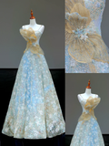 Gorgeous A line Spaghetti Straps Blue Sequin Long Prom Dress Party Dress Graduation Dresses HZ1121