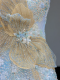 Gorgeous A line Spaghetti Straps Blue Sequin Long Prom Dress Party Dress Graduation Dresses HZ1121