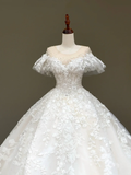 Princess Bridal Gown Ball Gown Scoop Satin White Beads Wedding Dresses With Sleeves Bridal Gowns HZ1121