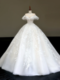 Princess Bridal Gown Ball Gown Scoop Satin White Beads Wedding Dresses With Sleeves Bridal Gowns HZ1121