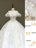 Princess Bridal Gown Ball Gown Scoop Satin White Beads Wedding Dresses With Sleeves Bridal Gowns HZ1121
