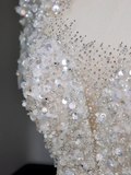 Princess Bridal Gown Ball Gown Scoop Sequin White Beads Wedding Dresses With Sleeves Bridal Gowns HZ1121