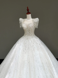 Princess Bridal Gown Ball Gown Scoop Sequin White Beads Wedding Dresses With Sleeves Bridal Gowns HZ1121
