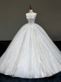 Princess Bridal Gown Ball Gown Strapless Sequin White Beads Wedding Dresses Bridal Gowns HZ1121