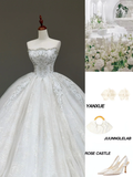 Princess Bridal Gown Ball Gown Strapless Sequin White Beads Wedding Dresses Bridal Gowns HZ1121