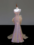 Gorgeous Mermaid Sweetheart Sequin Pink Long Prom Dress Party Dress Graduation Dresses HZ1121