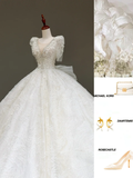 Princess Bridal Gown Ball Gown Scoop Sequin White Beads Wedding Dresses Bridal Gowns HZ1121