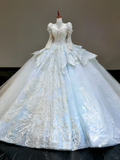 Princess Bridal Gown Ball Gown High Neckline Blue Sequin Beads Wedding Dresses Bridal Gowns HZ1121