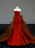Gorgeous Mermaid Strapless Red Long Prom Dress Party Dress Graduation Dresses HZ1121