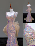 Pretty Mermaid Sweetheart Sequin Pink Long Prom Dress Party Dress Graduation Dresses HZ1121