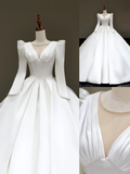 Princess Bridal Gown Ball Gown Scoop Satin White Pearls Wedding Dresses Bridal Gowns HZ1121