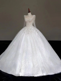 Princess Bridal Gown Ball Gown High Neckline White Sequin Beads Wedding Dresses Winter Bridal Gowns HZ1121