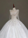 Princess Bridal Gown Ball Gown High Neckline White Sequin Beads Wedding Dresses Winter Bridal Gowns HZ1121