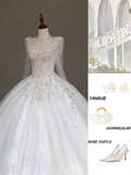 Princess Bridal Gown Ball Gown High Neckline White Sequin Beads Wedding Dresses Winter Bridal Gowns HZ1121