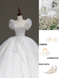 Princess Bridal Gown Ball Gown Sweetheart Lace White Beads Wedding Dresses With Sleeves Bridal Gowns HZ1121