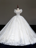 Princess Bridal Gown Ball Gown Sweetheart Lace White Beads Wedding Dresses With Sleeves Bridal Gowns HZ1121