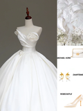 Timeless Bridal Gown Ball Gown Sweetheart White Satin Flower Wedding Dresses Bridal Gowns HZ1121