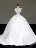 Timeless Bridal Gown Ball Gown Sweetheart White Satin Flower Wedding Dresses Bridal Gowns HZ1121