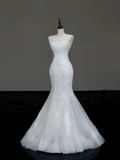 Simple Bridal Gown Mermaid Strapless Lace White Wedding Dresses Minimalist Bridal Gowns HZ1121