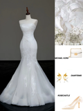 Simple Bridal Gown Mermaid Strapless Lace White Wedding Dresses Minimalist Bridal Gowns HZ1121