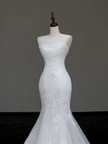 Simple Bridal Gown Mermaid Strapless Lace White Wedding Dresses Minimalist Bridal Gowns HZ1121