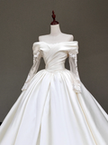 Timeless Bridal Gown Ball Gown Off The Shoulder Satin Long Sleeves Wedding Dresses Bridal Gowns HZ1121