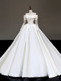 Timeless Bridal Gown Ball Gown Off The Shoulder Satin Long Sleeves Wedding Dresses Bridal Gowns HZ1121