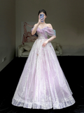 Gorgeous A line Off The Shoulder Lilac Sequin Long Prom Dress Party Dress Graduation Dresses HZ1121