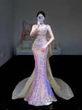 Pretty Mermaid Sweetheart Sequin Pink Long Prom Dress Party Dress Graduation Dresses HZ1121