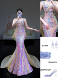 Pretty Mermaid Sweetheart Sequin Pink Long Prom Dress Party Dress Graduation Dresses HZ1121