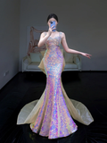 Pretty Mermaid Sweetheart Sequin Pink Long Prom Dress Party Dress Graduation Dresses HZ1121