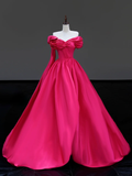 Elegant Glamour Ball Gown Hot Pink Satin Long Prom Dress Party Dress Evening Dresses HZ1121
