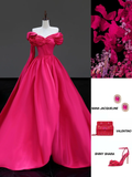 Elegant Glamour Ball Gown Hot Pink Satin Long Prom Dress Party Dress Evening Dresses HZ1121