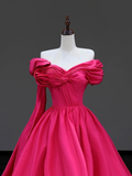 Elegant Glamour Ball Gown Hot Pink Satin Long Prom Dress Party Dress Evening Dresses HZ1121