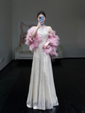 Gorgeous A line Halter Sequin Long Prom Dress Party Dress Graduation Dresses HZ1121