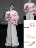 Gorgeous A line Halter Sequin Long Prom Dress Party Dress Graduation Dresses HZ1121