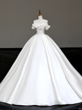Princess Bridal Gown Ball Gown Off The Shoulder White Satin Wedding Dresses Winter Bridal Gowns HZ1121