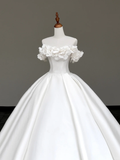 Princess Bridal Gown Ball Gown Off The Shoulder White Satin Wedding Dresses Winter Bridal Gowns HZ1121